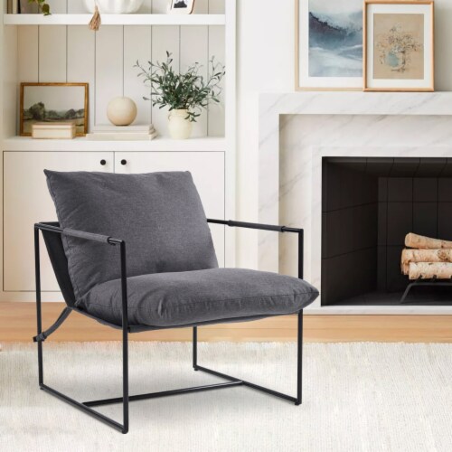 Modern Metal Frame Sling Back Accent Chair with Loose Cushions ...