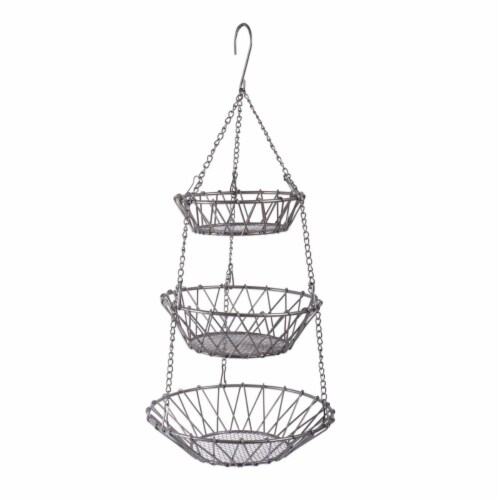 Design Imports CBBB01331 Satin Nickel 3 Tier Hanging Fruit Basket Perspective: front