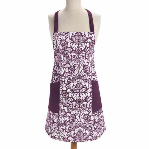 Design Imports Eggplant Damask Apron Perspective: front