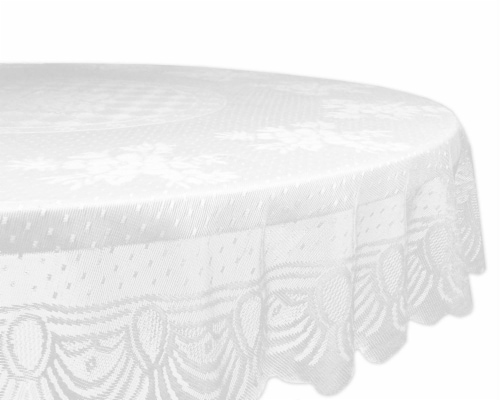 DII White Floral Polyester Lace Tablecloth 63 Round Perspective: front
