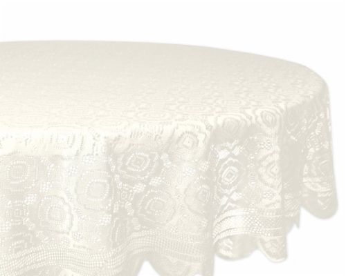 DII Cream Vintage Polyester Lace Tablecloth 63 Round Perspective: front