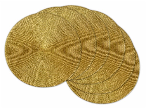 DII Metallic Gold Round Woven Polypropylene Placemat (Set of 6) Perspective: front