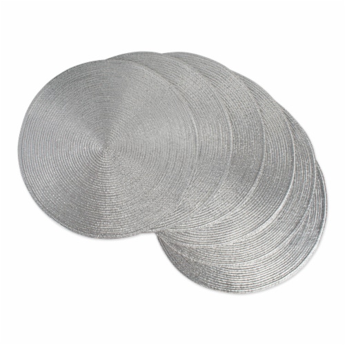 DII Metallic Silver Round Polypropylene Woven Placemat (Set of 6) Perspective: front