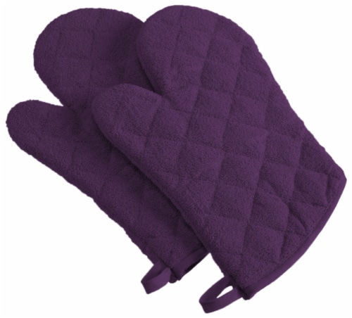 Design Imports CAMZ33281 Eggplant Terry Oven Mitt - Set of 2 Perspective: front