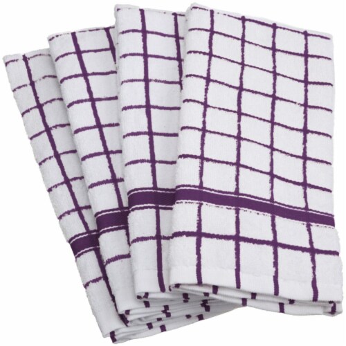 Design Imports CAMZ33326 Eggplant Windowpane Terry Dishtowel Set - Set of 4 Perspective: front