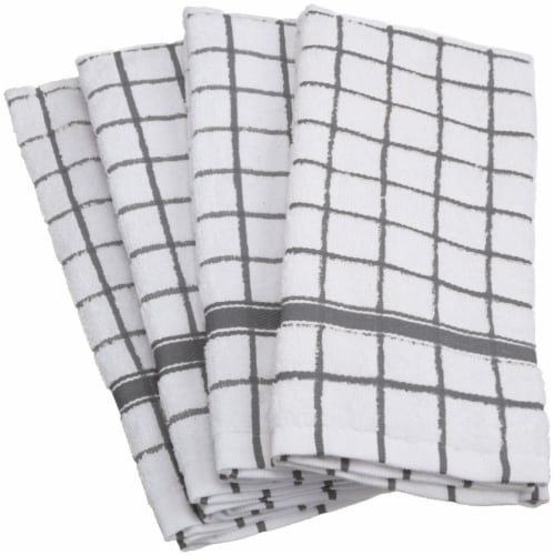DII Gray Windowpane Terry Dishtowel (Set of 4) Perspective: front