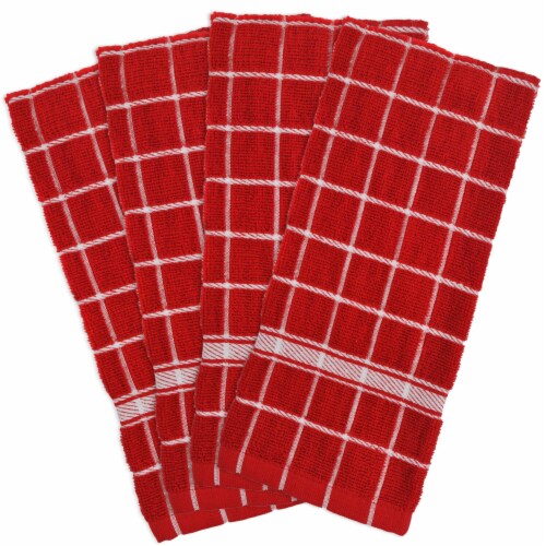 Design Imports CAMZ34376 Red Solid Windowpane Terry Dishtowel - Set of 4 Perspective: front