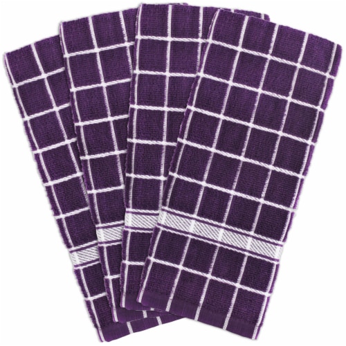 DII Eggplant Solid Windowpane Terry Dishtowel (Set of 4) Perspective: front