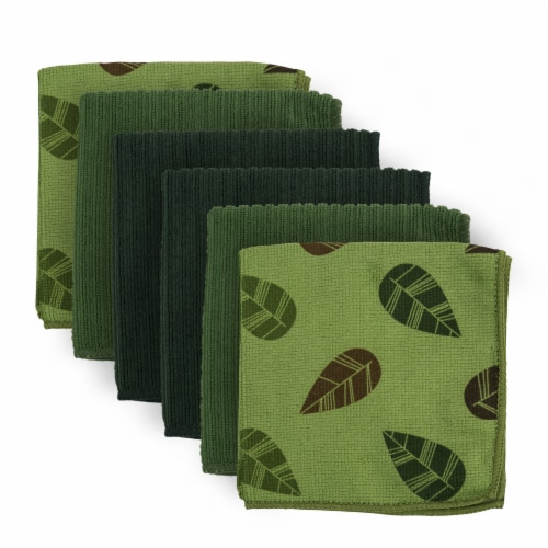 DII Dishcloth Microfiber Green Leaves Perspective: front