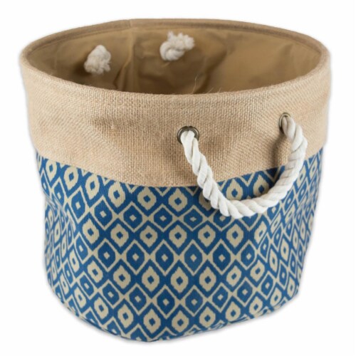 Design Imports CAMZ36060 9 x 12 x 12 in. Burlap Round Storage Bin, Ikat Blue - Small Perspective: front