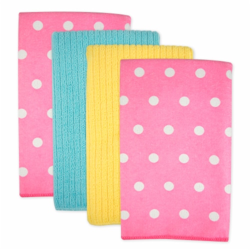 DII Microfiber Dots Dishtowel Pink(Set of 4) Perspective: front