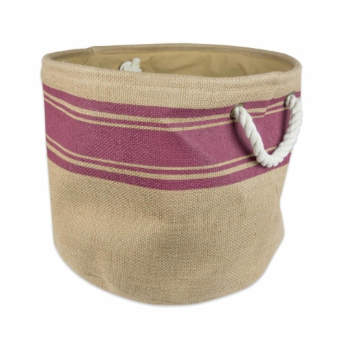 Design Imports CAMZ36601 12 x 15 x 15 in. Burlap Border Round Storage Bin, Wine - Medium Perspective: front