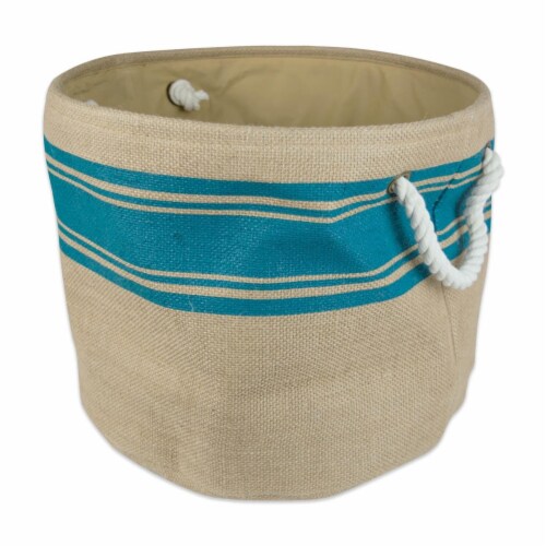 Design Imports CAMZ36607 12 x 15 x 15 in. Burlap Border Round Storage Bin, Teal - Medium Perspective: front