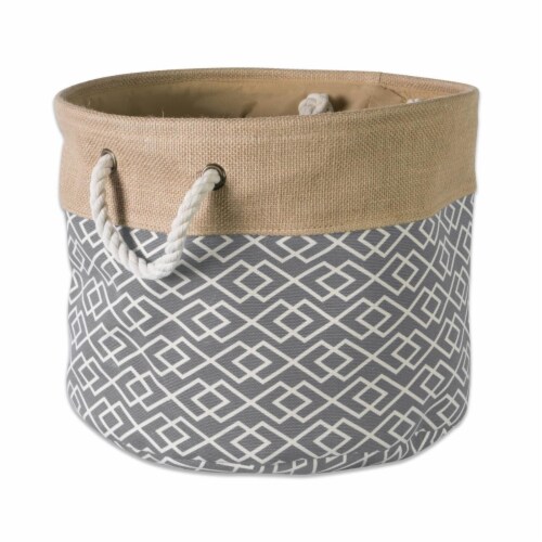 Design Imports CAMZ37131 9 x 12 x 12 in. Diamond Burlap Round Storage Bin, Grey - Small Perspective: front