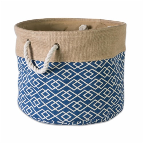 Design Imports CAMZ37145 15 x 16 x 16 in. Diamond Burlap Round Storage Bin, Navy - Large Perspective: front