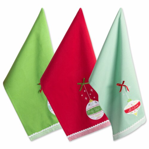 Design Imports CAMZ37657 Assorted Holiday Ornaments Embellished Dish Towel Set - Set of 3 Perspective: front