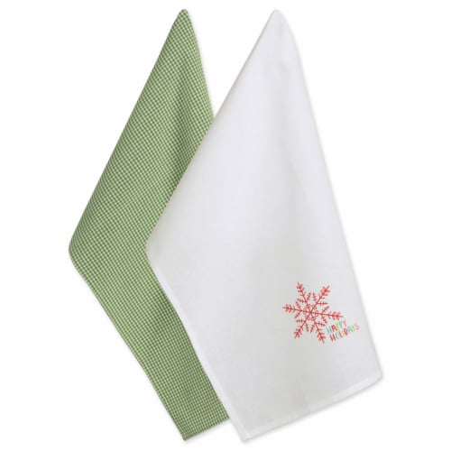 DII Green Check & White Happy Holidays Dishtowel (Set of 2) Perspective: front