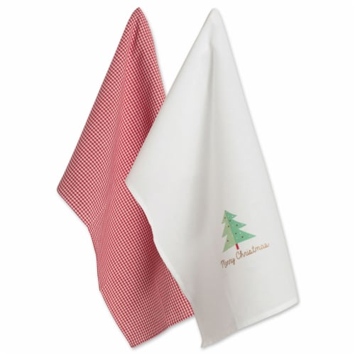 DII Red Check & White Merry Christmas Dishtowel (Set of 2) Perspective: front