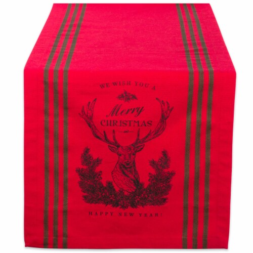 DII Red Stag Christmas Print Table Runner Perspective: front