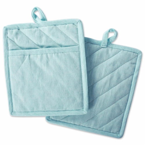 DII Aqua Solid Chambray Potholder (Set of 2) Perspective: front