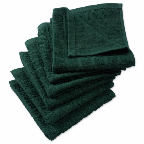 DII Solid Dark Green Windowpane Terry Dishcloth (Set of 6) Perspective: front