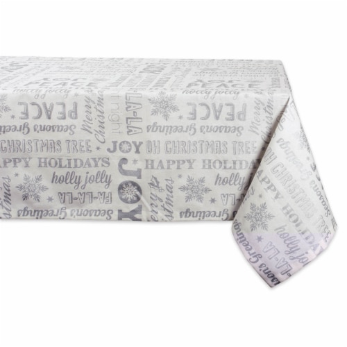 DII Silver Christmas Collage Tablecloth Perspective: front