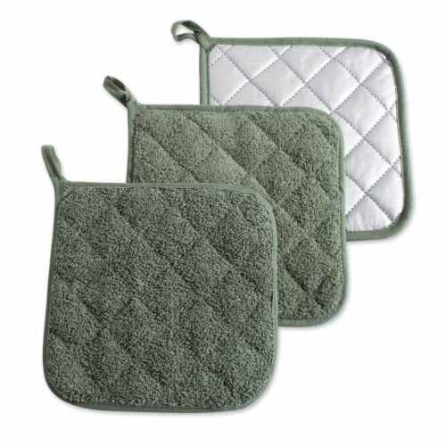 DII Basic Terry Collection Quilted 100% Cotton, Potholder, Artichoke Green, 3 Piece Perspective: front