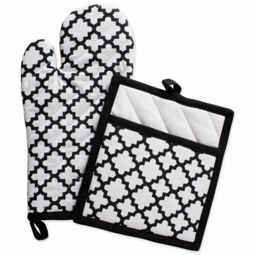 Design Imports CAMZ38496 Lattice Oven Mitt & Potholder Set - White Perspective: front