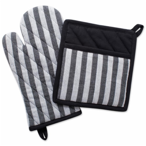 Design Imports Stripe Kitchen Set - Black & White Perspective: front