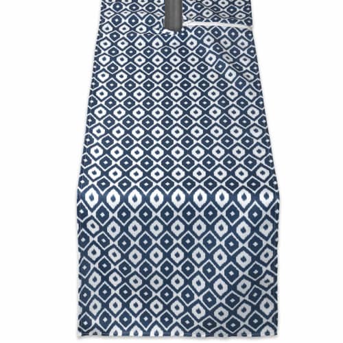 DII Blue Ikat Outdoor Table Runner With Zipper Perspective: front