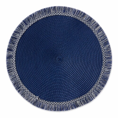 Design Imports Fringed Placemat - Midnight Blue Perspective: front