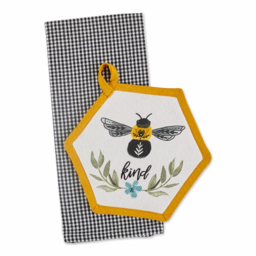 European Soaps Potholder & Dishcloth Gift Set - Sweet Bee Perspective: front