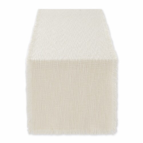 Basketweave Fringe Table Runner Cream Sugar Perspective: front