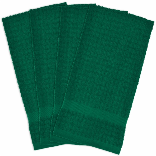 DII Solid Dark Green Waffle Terry Dishtowel (Set of 4) Perspective: front