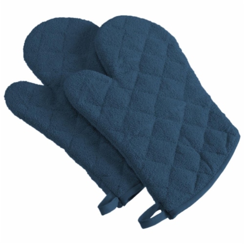DII Blue Terry Oven Mitt (Set of 2) Perspective: front