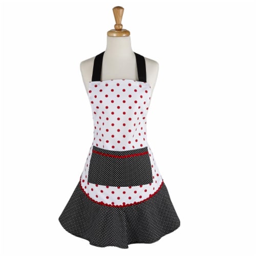 Design Imports CBBB85478 Black & Red Polka Dot Ruffle Apron Perspective: front