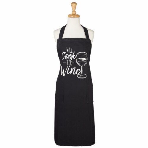 Cook For Wine Printed Chef's Apron - Black Perspective: front