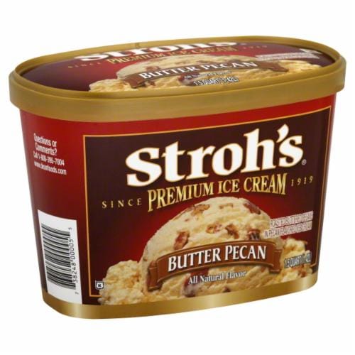 Stroh's Butter Pecan Ice Cream Tub Perspective: front