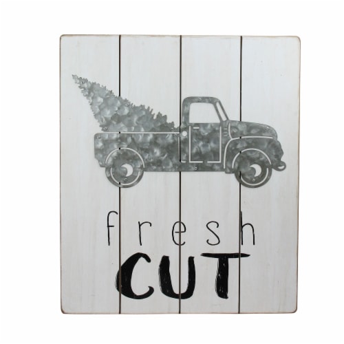 Midwest 15.75  Gray and Black  fresh CUT  Galvanized Truck Christmas Wall Hanging Perspective: front