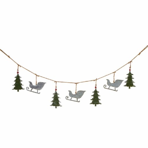 Christmas Tree/Sleigh Garland Metal Primitive Looking Snow 158786 Perspective: front