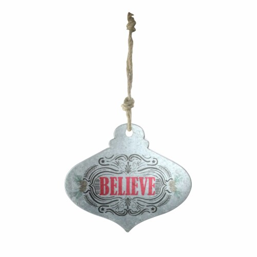 Midwest 14  Silver and Red 'Believe' Onion Wall Hanging Christmas Ornament Perspective: front