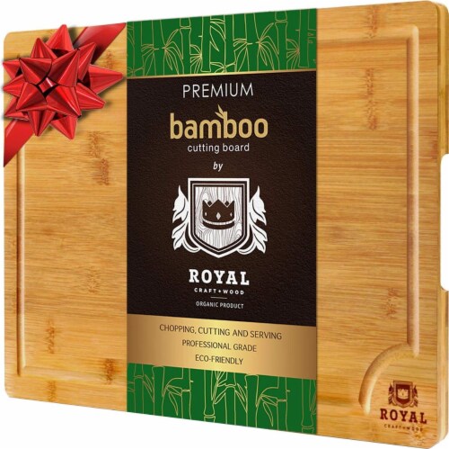 EXTRA LARGE Organic Bamboo Cutting Board with Juice Groove - 18 x 12 Perspective: front