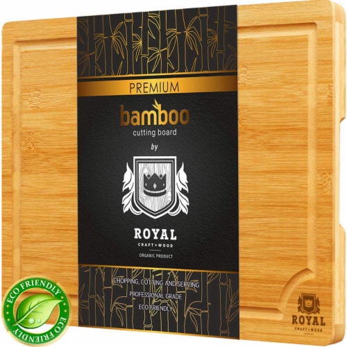 Small Bamboo Cutting Board for Kitchen with Handles & Juice Groove Perspective: front