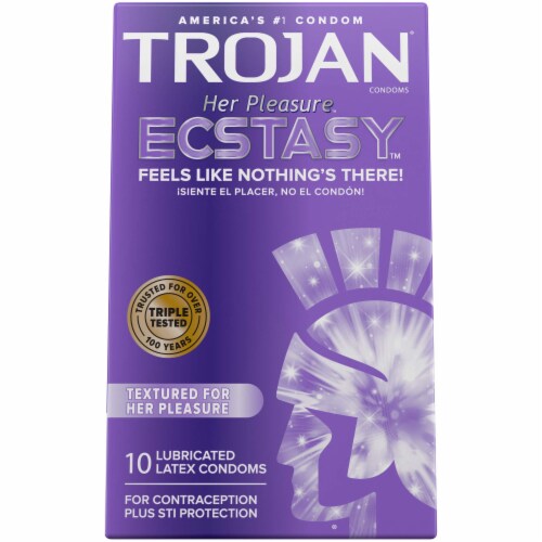 Trojan Her Pleasure Ecstasy Lubricated Condoms - 10 Count (Pack of 8) Perspective: front
