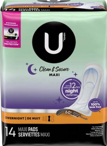 U by Kotex Maxi Pads, Overnight, Unscented 14 each (Pack of 4) Perspective: front