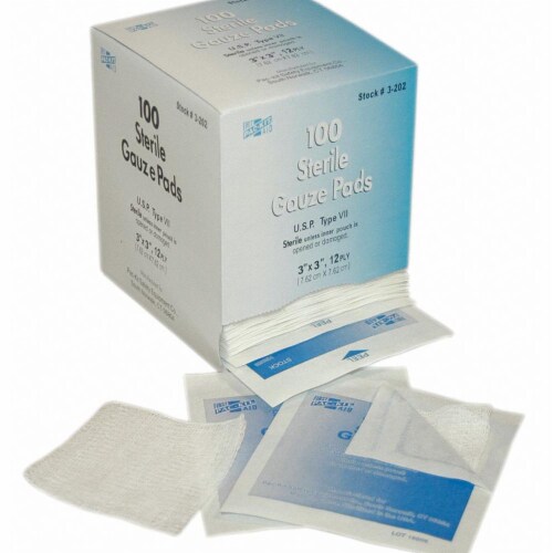 First Aid Only Gauze Pad,Sterile,White,No,Gauze,PK100  3-202 Perspective: front
