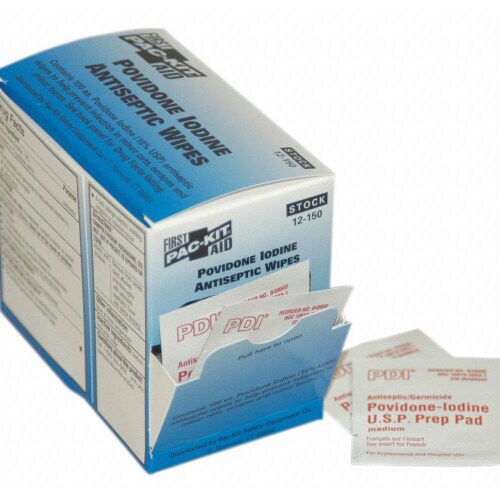 First Aid Only PVP Wipes,Antiseptics,PK100  12-150 Perspective: front