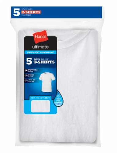 Hanes® Ultimate Boys' Crew T-Shirts - 5 Pack - White Perspective: front