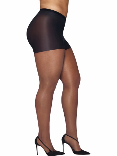 Hanes CURVES Silky Sheer Plus Moderate Black Panty Compression Perspective: front