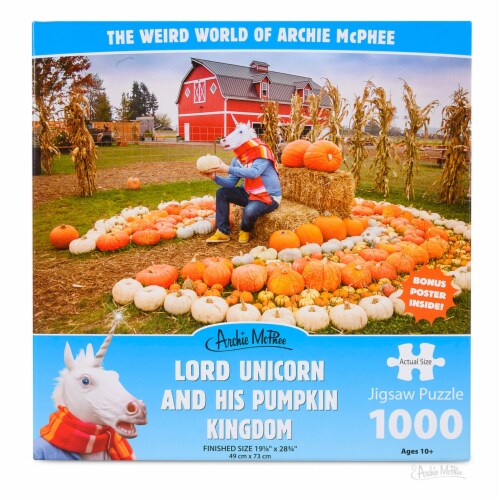 Archie McPhee Lord Unicorn And His Pumpkin Kingdom 1000 Piece Puzzle Perspective: front